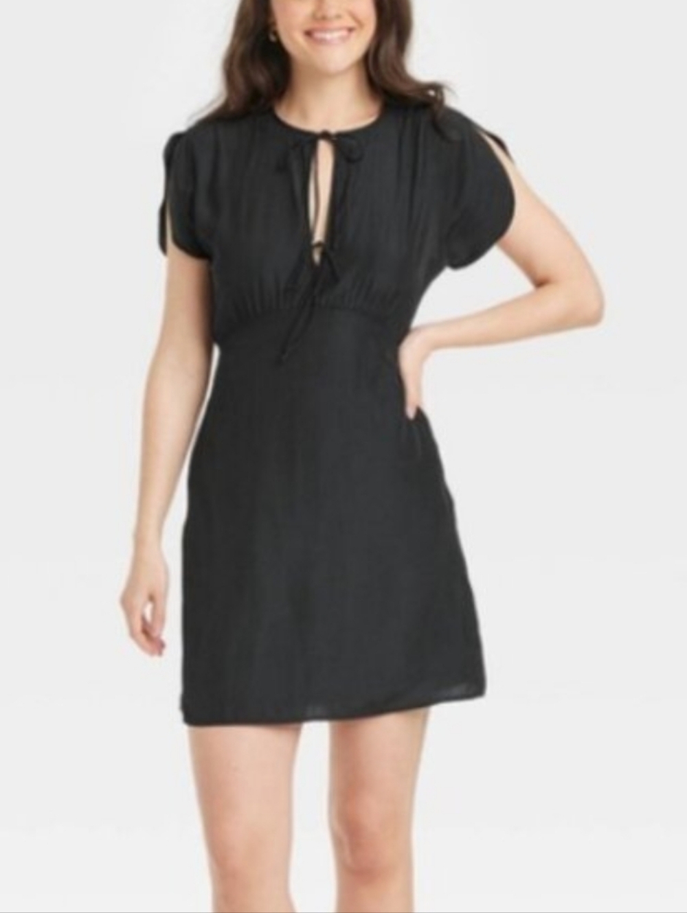 NWOT Universal Thread Black Tie-Front Short Sleeve Mini Dress